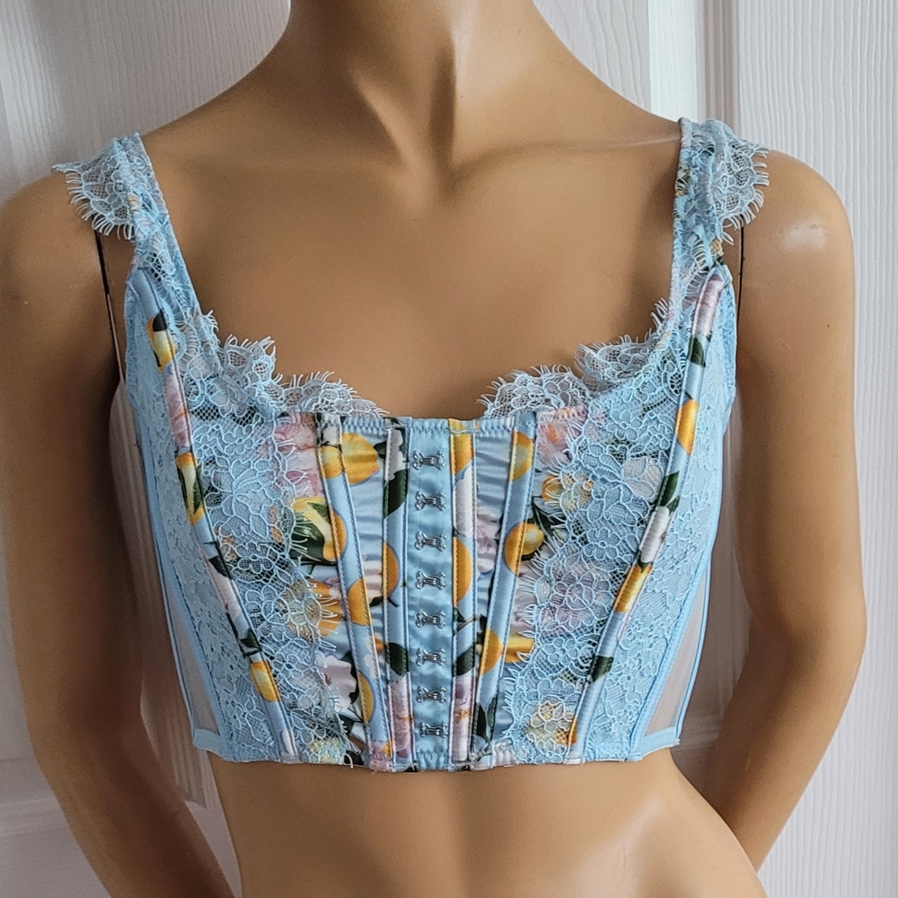 Blue and Yellow Embellished Bustier Tank Top